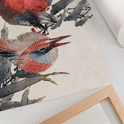 Póster pájaros del Álbum de Bocetos (1814) de Katsushika Hokusai, grabado japonés antiguo en madera