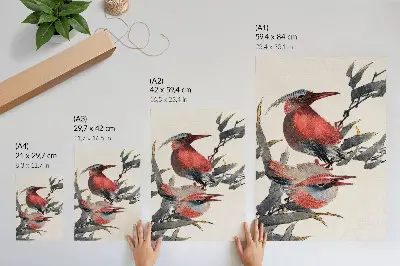 Póster pájaros del Álbum de Bocetos (1814) de Katsushika Hokusai, grabado japonés antiguo en madera