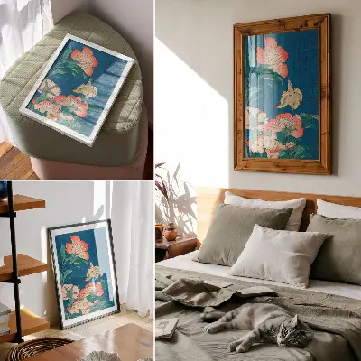 Peonías y un canario de Katsushiki Hokusai lámina artística de alta calidad del grabado en madera de 1834