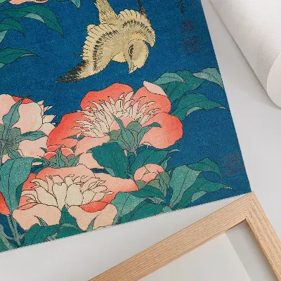 Peonías y un canario de Katsushiki Hokusai lámina artística de alta calidad del grabado en madera de 1834