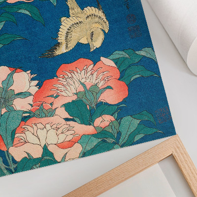 Lámina artística de alta calidad Peonías y un canario, de Katsushiki Hokusai (1834) – grabado en madera de época