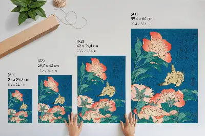 Peonías y un canario de Katsushiki Hokusai lámina artística de alta calidad del grabado en madera de 1834