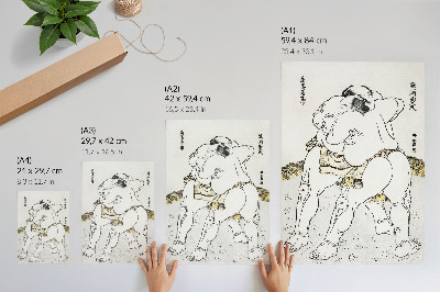 Póster con colores saturados Luchadores de sumo de Katsushiki Hokusai (1760-1849), grabado en madera japonés antiguo