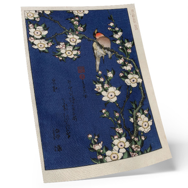 Lienzo decorativo moderno Katsushika Hokusai (1760-1849), Robin en una rama de cerezo en flor
