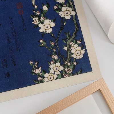 Lienzo decorativo moderno Katsushika Hokusai (1760-1849), Robin en una rama de cerezo en flor