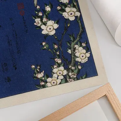 Lienzo decorativo moderno obra de Katsushika Hokusai, petirrojo en una rama de cerezo en flor