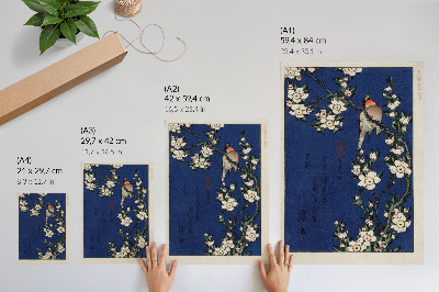 Lienzo decorativo moderno Katsushika Hokusai (1760-1849), Robin en una rama de cerezo en flor