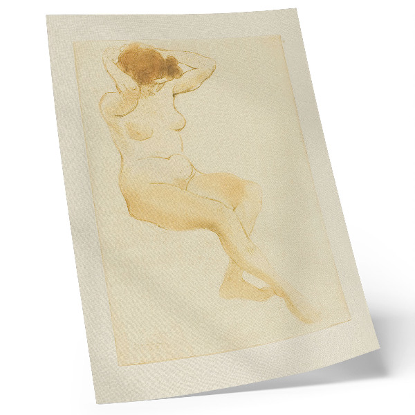 Póster con colores saturados Mujer arreglándose el cabello, vista de tres cuartos, de Théophile-Alexandre Pierre Steinlen.
