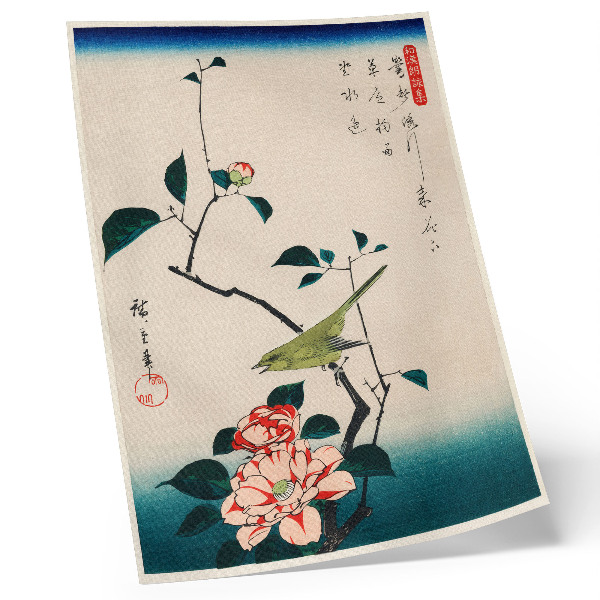 Lienzo decorativo moderno Ilustración ukiyo-e de Camelia y Ruiseñor de Utagawa Hiroshige (1797-1858)