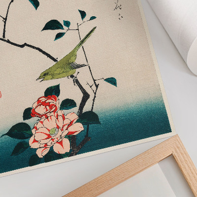 Lienzo decorativo moderno Ilustración ukiyo-e de Camelia y Ruiseñor de Utagawa Hiroshige (1797-1858)