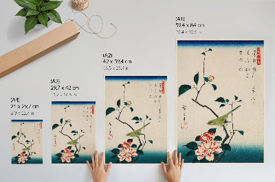 Lienzo decorativo moderno Ilustración ukiyo-e de Camelia y Ruiseñor de Utagawa Hiroshige (1797-1858)