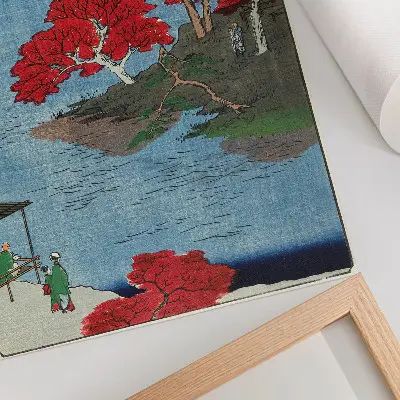Póster de Otoño en el templo Akiba en Ukiji (1857) grabado japonés antiguo de Utagawa Hiroshige con colores saturados
