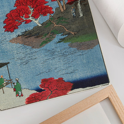 Póster con colores saturados Otoño en el templo Akiba en Ukiji (1857), grabados japoneses antiguos de Utagawa Hiroshige.
