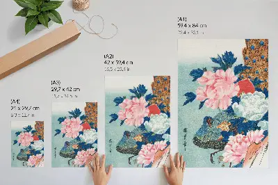 Lienzo decorativo moderno grabado japonés antiguo de pavo real y peonías de Utagawa Hiroshige