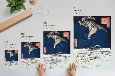 Póster del halcón japonés de 1857 estilo vintage Ukiyo-e de Utagawa Hiroshige