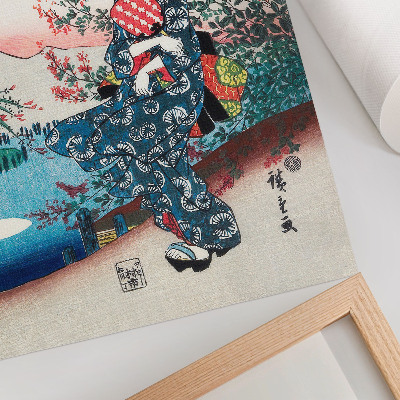 Póster con colores saturados Mujer japonesa (1844-1846), xilografía antigua de Utagawa Hiroshige