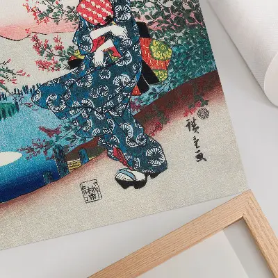 Mujer japonesa de Utagawa Hiroshige xilografía antigua con colores saturados