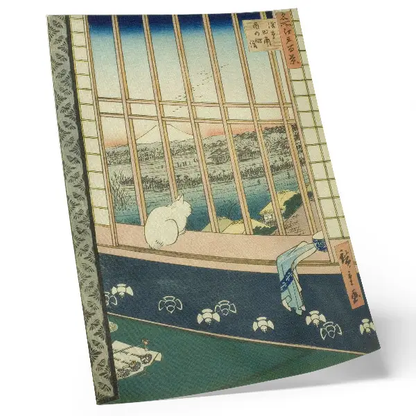 Los arrozales de Asakusa y el festival de Torinomachi póster con colores saturados de la serie Cien vistas famosas de Edo, de Hiroshige