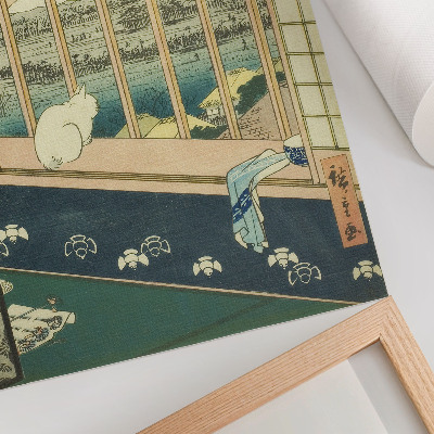 Póster con colores saturados Los arrozales de Asakusa y el festival de Torinomachi, de la serie Cien vistas famosas de Edo, de Hiroshige.