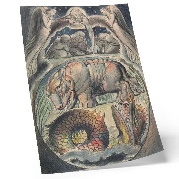 Póster de Behemot y Leviatán según William Blake con colores saturados
