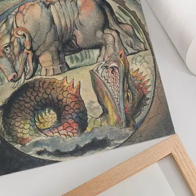 Póster de Behemot y Leviatán según William Blake con colores saturados