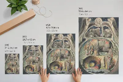Póster de Behemot y Leviatán según William Blake con colores saturados