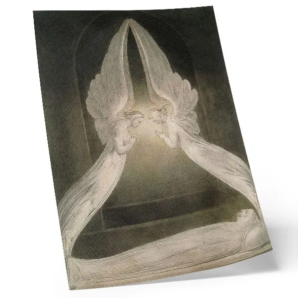 Lámina artística de alta calidad de Cristo en el sepulcro custodiado por ángeles de 1805 acuarela de William Blake
