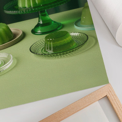 Póster con colores saturados Gelatinas verdes en diferentes platos