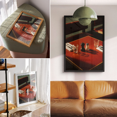 Lienzo decorativo moderno Una mesa en un restaurante con especias y cristalería.