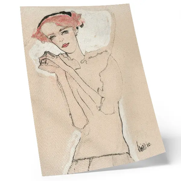 Lámina artística Retrato de una mujer de Egon Schiele reproducción de dibujo lineal femenino de 1910 de la colección del MET