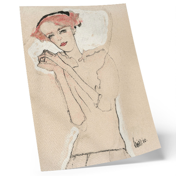 Lámina artística de alta calidad Retrato de una mujer (1910) de Egon Schiele: un dibujo lineal femenino de la colección del MET.