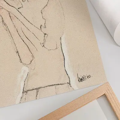 Lámina artística Retrato de una mujer de Egon Schiele reproducción de dibujo lineal femenino de 1910 de la colección del MET