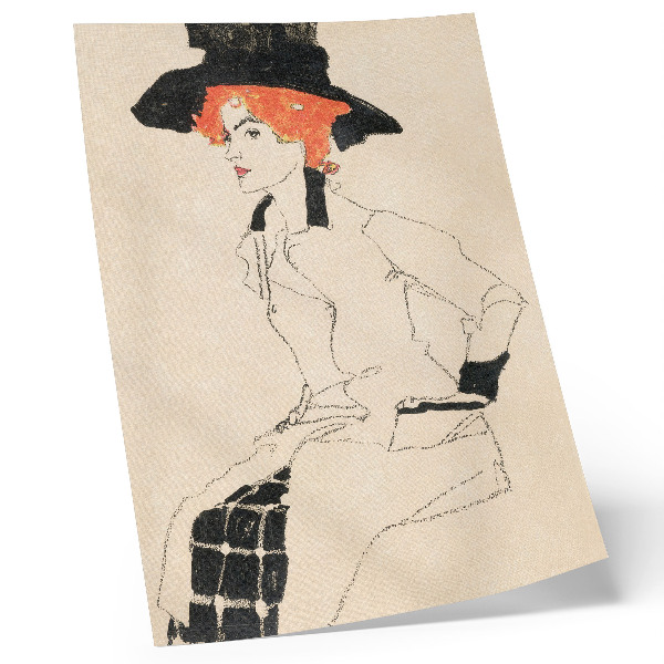 Póster con colores saturados Retrato de una mujer (1910) de Egon Schiele: un dibujo lineal femenino de la colección del MET.