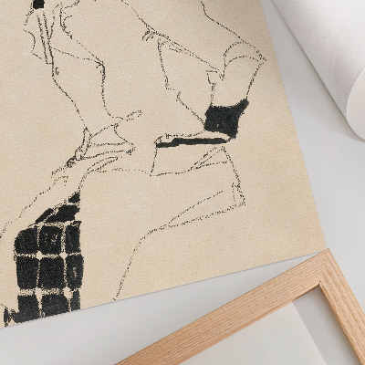 Póster con colores saturados Retrato de una mujer (1910) de Egon Schiele: un dibujo lineal femenino de la colección del MET.
