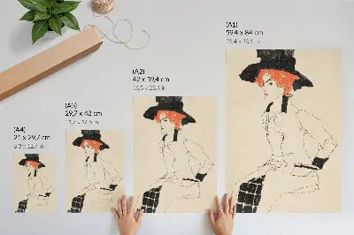 Póster de Retrato de una mujer de Egon Schiele una lámina con colores saturados basada en el dibujo lineal femenino de la colección del MET