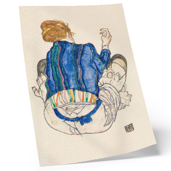 Póster Mujer sentada, vista trasera (1917) de Egon Schiele: un dibujo lineal femenino de la colección del MET.