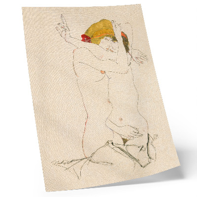 Lámina artística de alta calidad Dos mujeres abrazándose (1913) de Egon Schiele: un dibujo lineal femenino de la colección del MET.