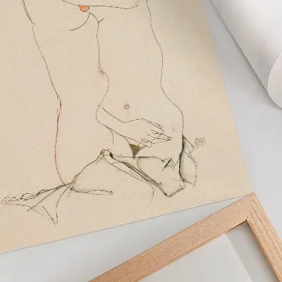 Dos mujeres abrazándose (1913) de Egon Schiele lámina artística de alta calidad con dibujo lineal femenino de la colección del MET