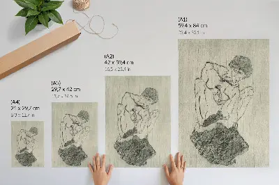 Póster con colores saturados de la obra gráfica de Egon Schiele de 1971 que presenta un dibujo lineal femenino de la colección del MET