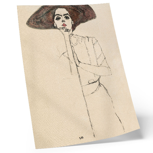 Lienzo decorativo moderno Retrato de una mujer (1910) de Egon Schiele: un dibujo lineal femenino de la colección del MET.