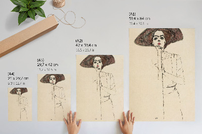 Lienzo decorativo moderno Retrato de una mujer (1910) de Egon Schiele: un dibujo lineal femenino de la colección del MET.