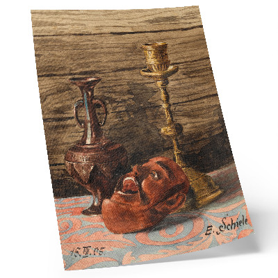 Lienzo decorativo moderno Naturaleza muerta con candelabro, jarrón y máscara, de Egon Schiele.