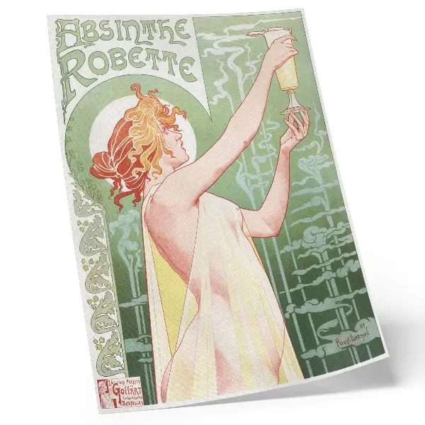 Lámina artística de Absinthe Robette de Privat Livemont cromolitografía de 1896 de alta calidad