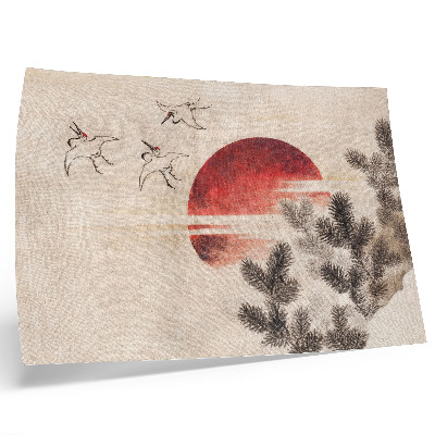 Arte de pared Pájaros y puesta de sol, de Katsushika Hokusai, del Álbum de bocetos (1814), grabado japonés antiguo en madera.
