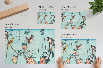 Lámina para cuadro Pájaros y flores japonesas (1833) – grabados antiguos en madera de Utagawa Hiroshige