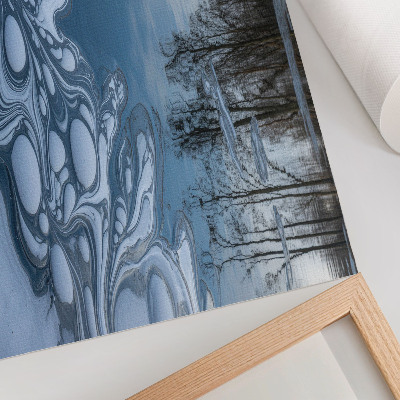 Arte de pared Hielo en el lago, reflejos de los árboles, tonos azules