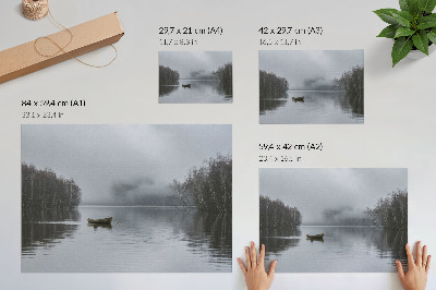 Lámina para cuadro Cielo y agua, niebla y árboles, paz y tranquilidad.