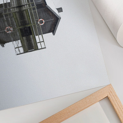 Póster Cabaña de madera junto al agua, simetría, minimalismo.