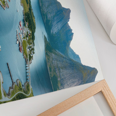 Póster Fiordos, montañas, ciudad, paz y armonía.