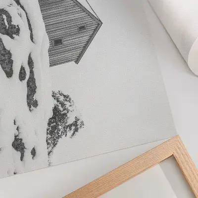 Arte de pared casa de invierno minimalista con fondo de nieve